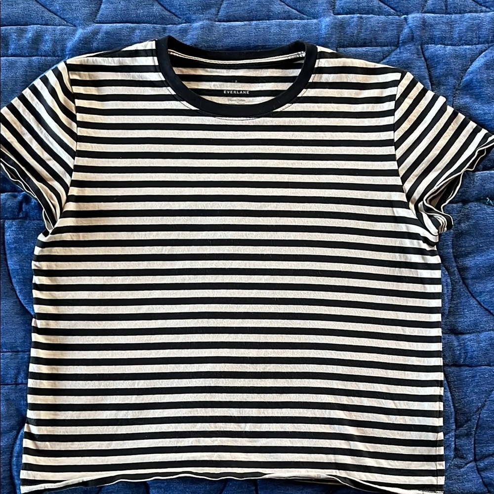 Everlane Black and White Striped Short Sleeve Tee